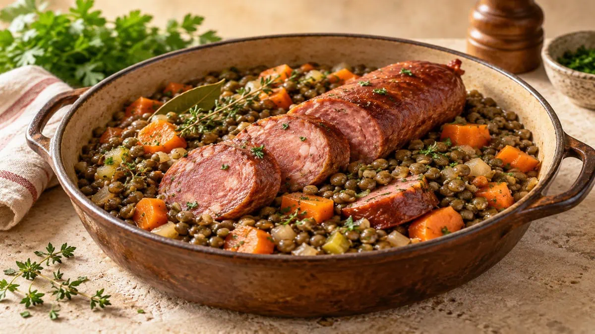 Saucisse de Morteau aux lentilles, vue principale