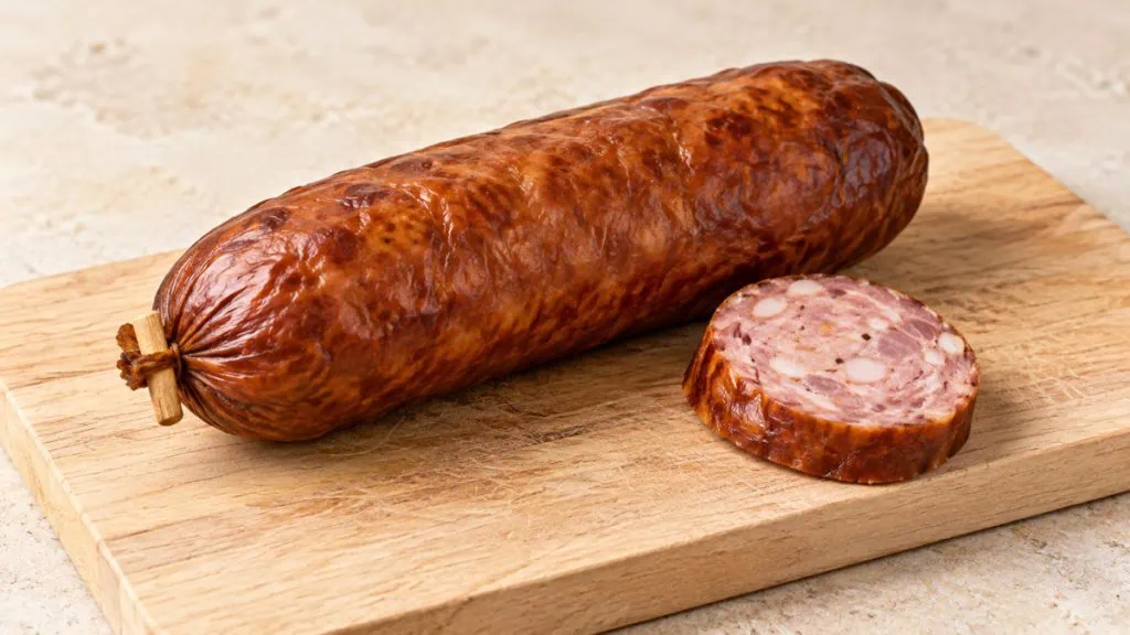 Saucisse de Morteau fumée entière et coupée