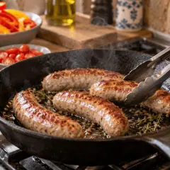 Saucisses poêlées aux poivrons