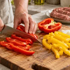 Saucisses poêlées aux poivrons