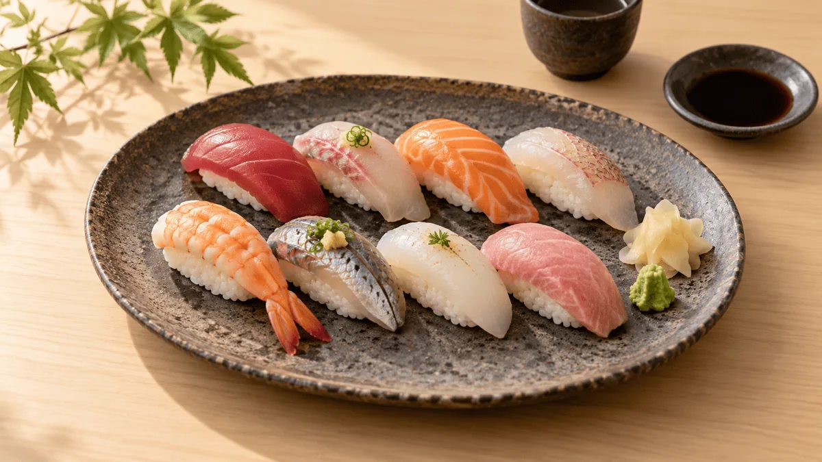 Assortiment de sushi nigiri au saumon, thon, daurade et crevette
