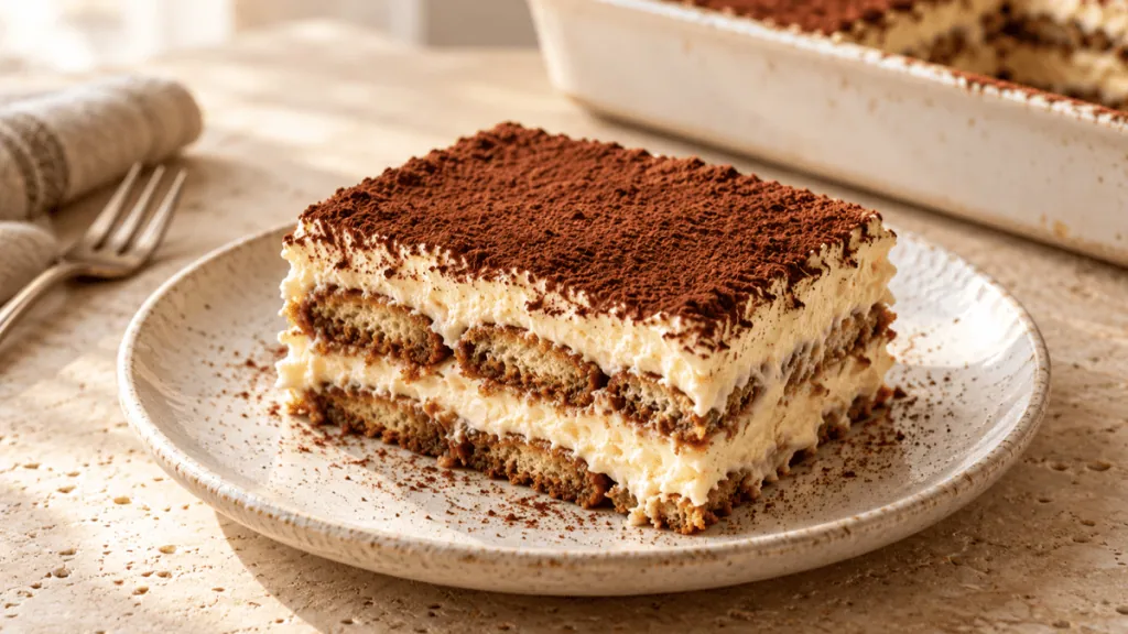 Tiramisu traditionnel italien au mascarpone, café et cacao