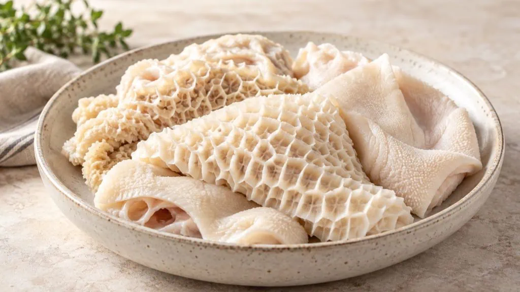 Morceaux de tripes de bœuf nettoyées à texture alvéolée