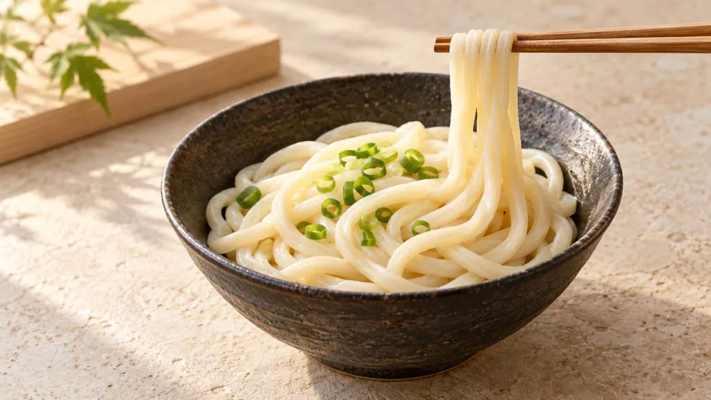 Nouilles udon épaisses dans un bol japonais