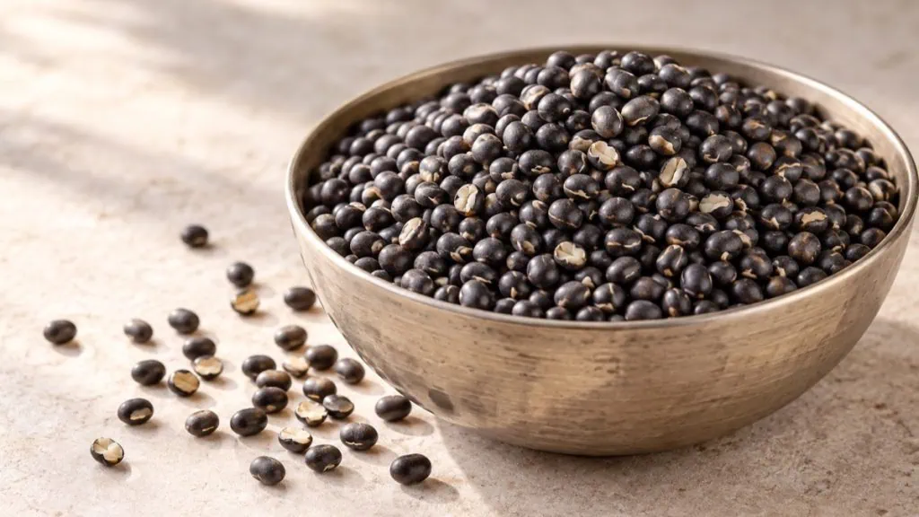 Urad dal noir entier dans un bol en métal