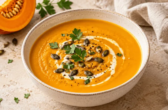 Velouté de potimarron à la crème et aux graines de courge