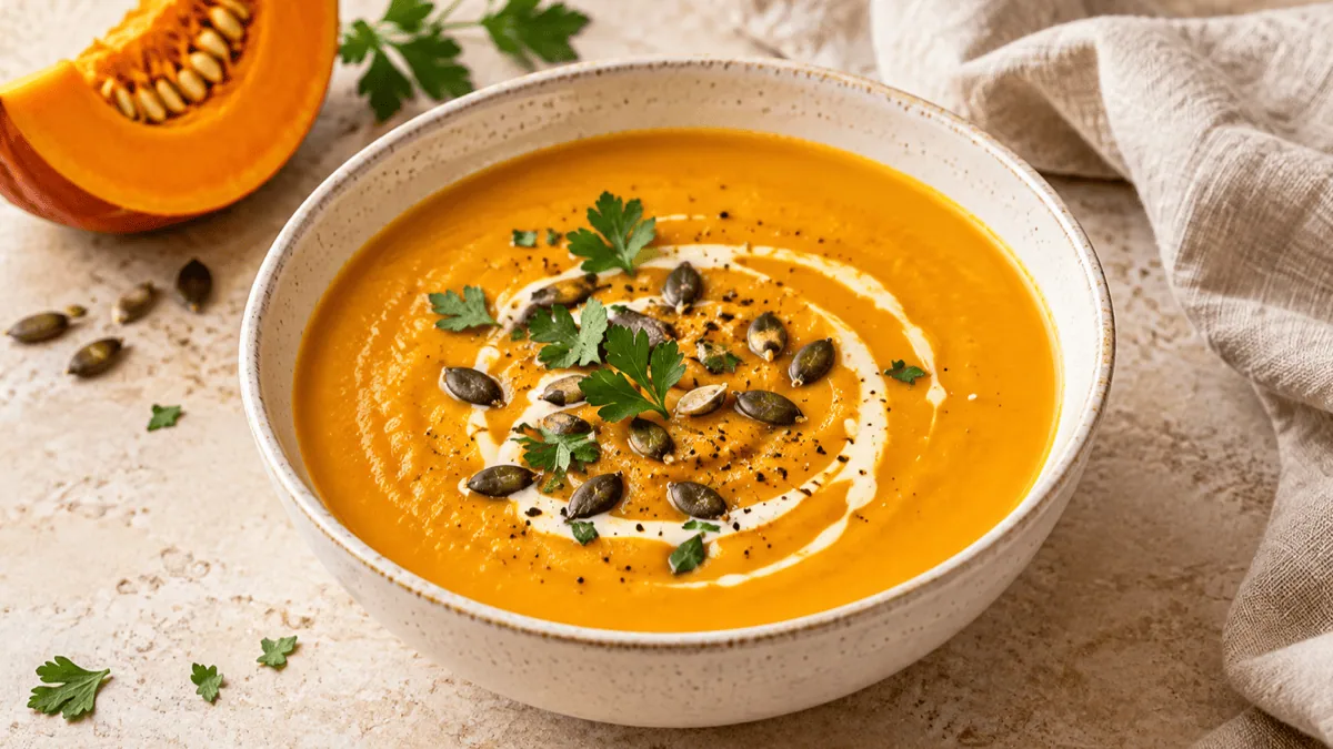 Velouté de potimarron à la crème et aux graines de courge