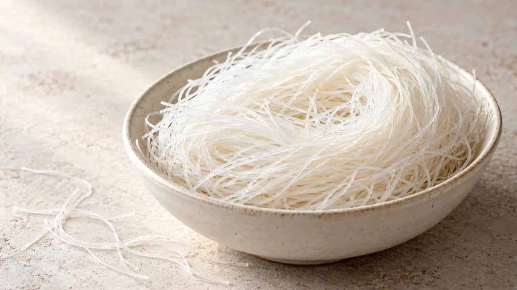 Vermicelles de riz blancs et fins dans un bol