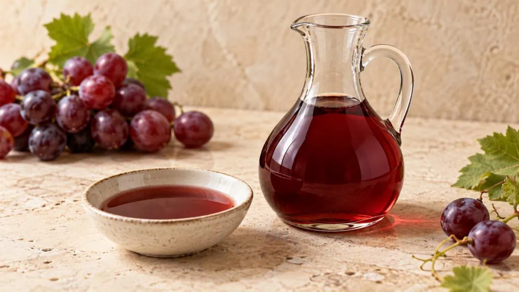 Vinaigre de vin rouge dans une carafe et un bol
