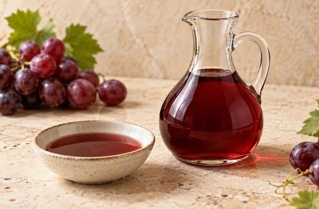 Vinaigre de vin rouge dans une carafe et un bol