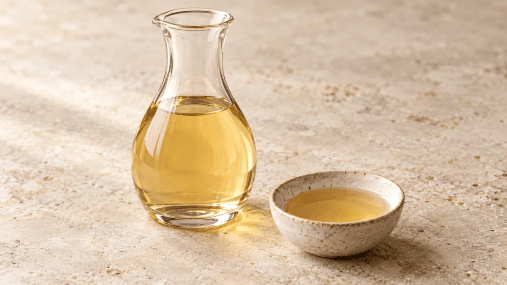 Vinaigre de vin blanc clair dans une carafe en verre